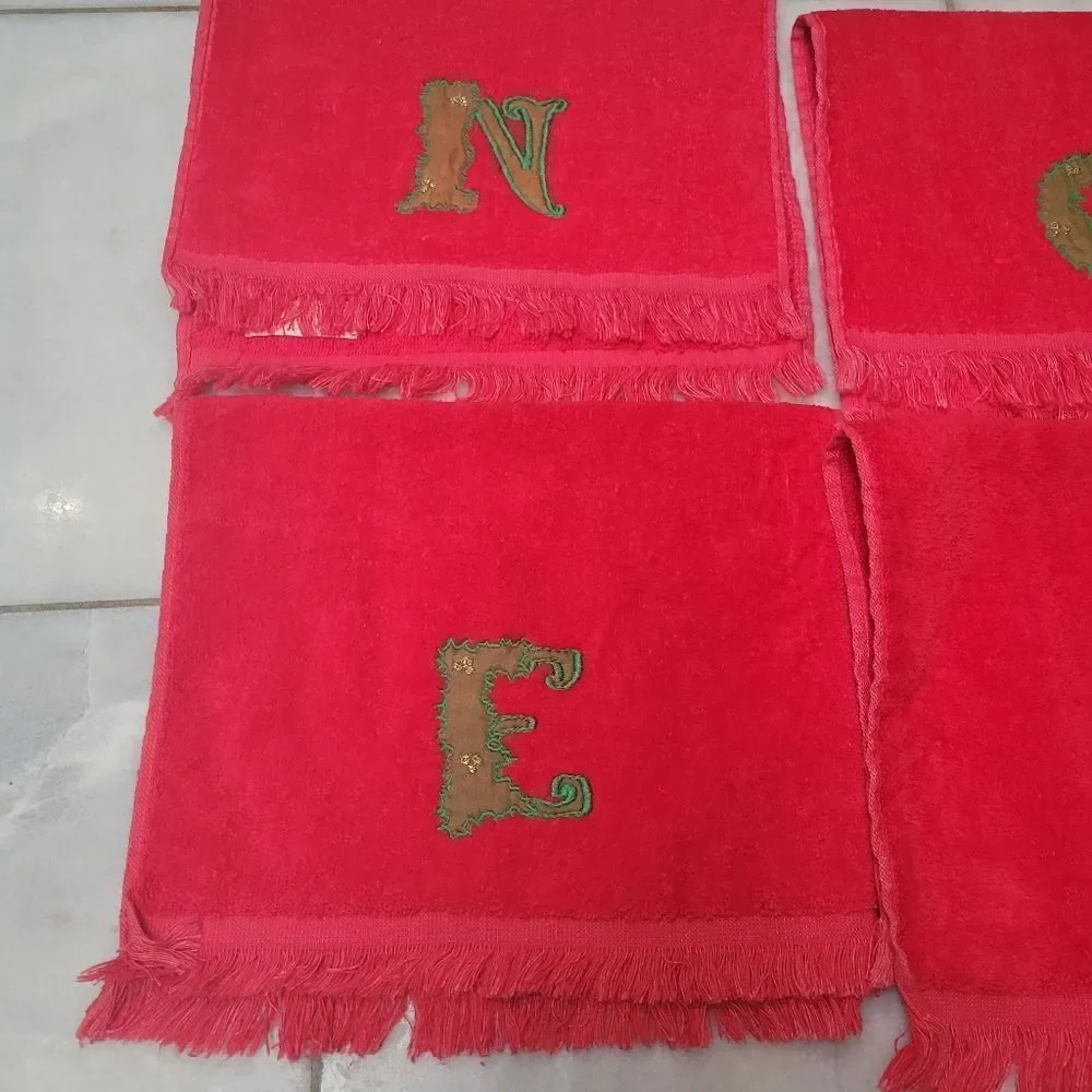 Cannon Red Embroidered Holiday NOEL Bath Hand Towels Set of 4